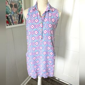 Escapada Living Shift Dress Womens M Pink Purple Gold Button Pocket Beach Summer